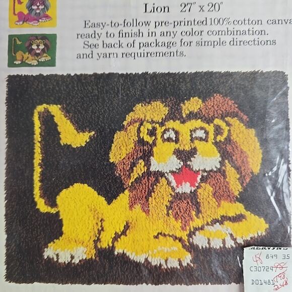 Caron Latch Hook Kit Lion Kit 27''x20'' 1977 VTG Animals Kidcore Safari Nursery - Picture 2 of 7